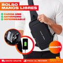 BOLSO MANOS LIBRES ANTIRROBO, CARGA USB, IMPERMEABLE