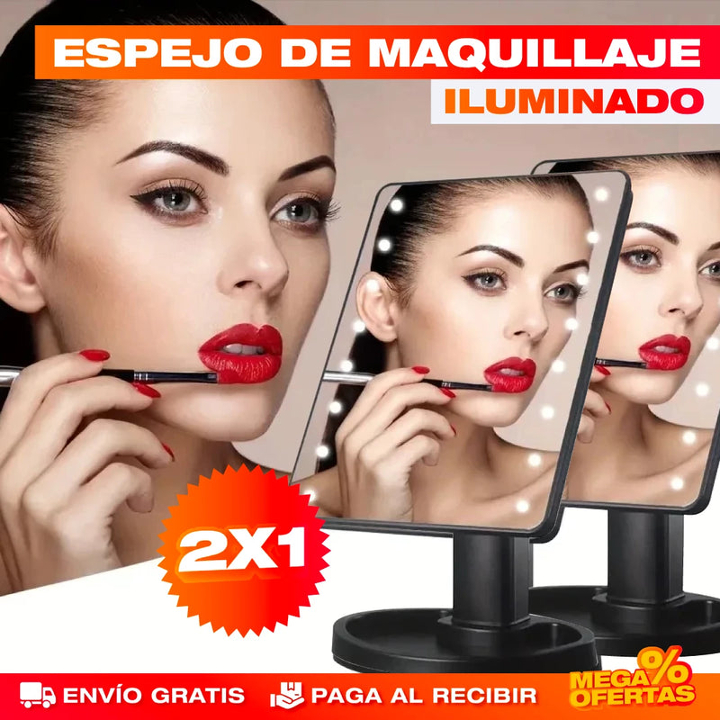 PROMO 2X1 ESPEJO DE MAQUILLAJE CON ILUMINACIÓN LED