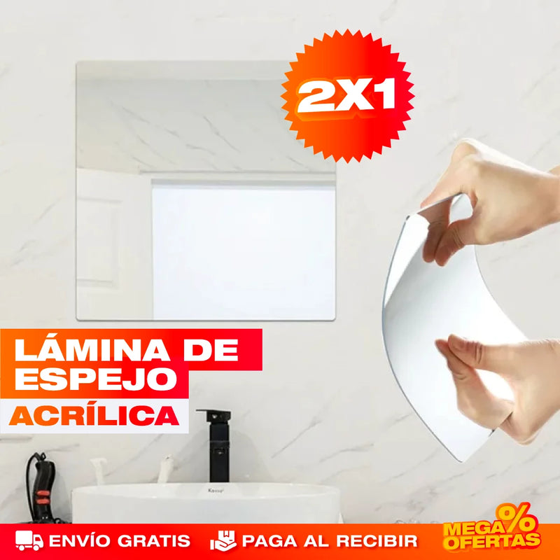 PROMO 2X1 LÁMINA DE ESPEJO ACRÍLICA ADHESIVA