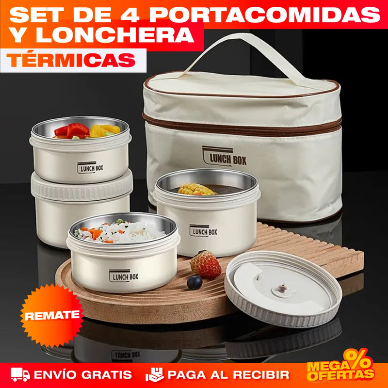 SET X4 PORTACOMIDAS Y LONCHERA TÉRMICA