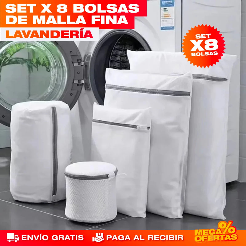 SET X 8 BOLSAS DE MALLA FINA PARA LAVANDERÍA