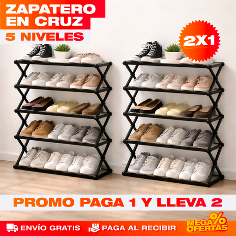 Zapatero Cruzado de 5 Niveles – Hasta 25 Pares Ordenados en la Mitad del Espacio · 2x1