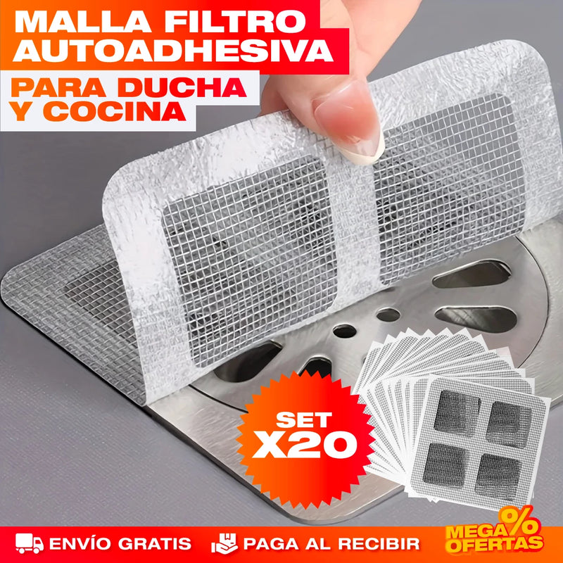 SET X 20 MALLA FILTRO AUTOADHESIVA PARA DUCHA Y COCINA