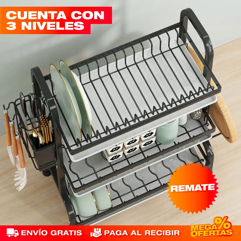 ESTANTE ESCURRIDOR PARA PLATOS DE 3 NIVELES