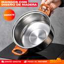 Set 12 Piezas de Ollas y Sartenes de Acero Inoxidable con Diseño de Madera