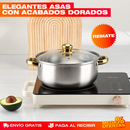Juego 12 Piezas de Ollas y Sartenes de Acero Inoxidable con Detalles Dorados