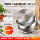 Juego 12 Piezas de Ollas y Sartenes de Acero Inoxidable con Detalles Dorados