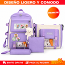 Maleta Escolar Lila Tendencia – Set 4 en 1