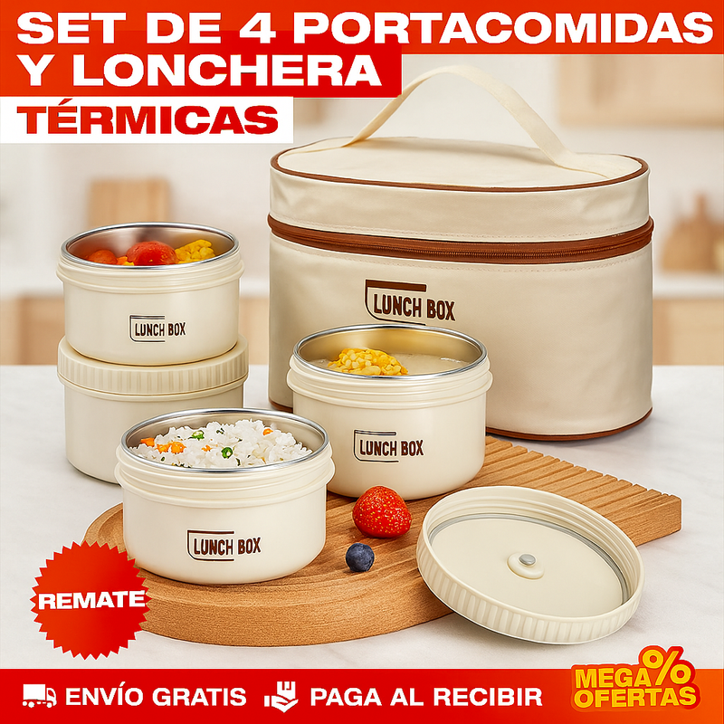 SET X4 PORTACOMIDAS Y LONCHERA TÉRMICA