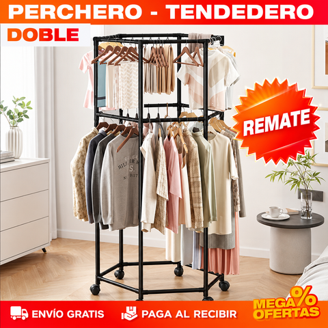 Perchero Hexagonal Doble – Cuelga Chaquetas, Camisas y Toallas Sin Taladrar