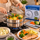 PROMO 2X1 OLLA VAPORERA 3 EN 1 – COCINA FÁCIL, RICO Y SALUDABLE