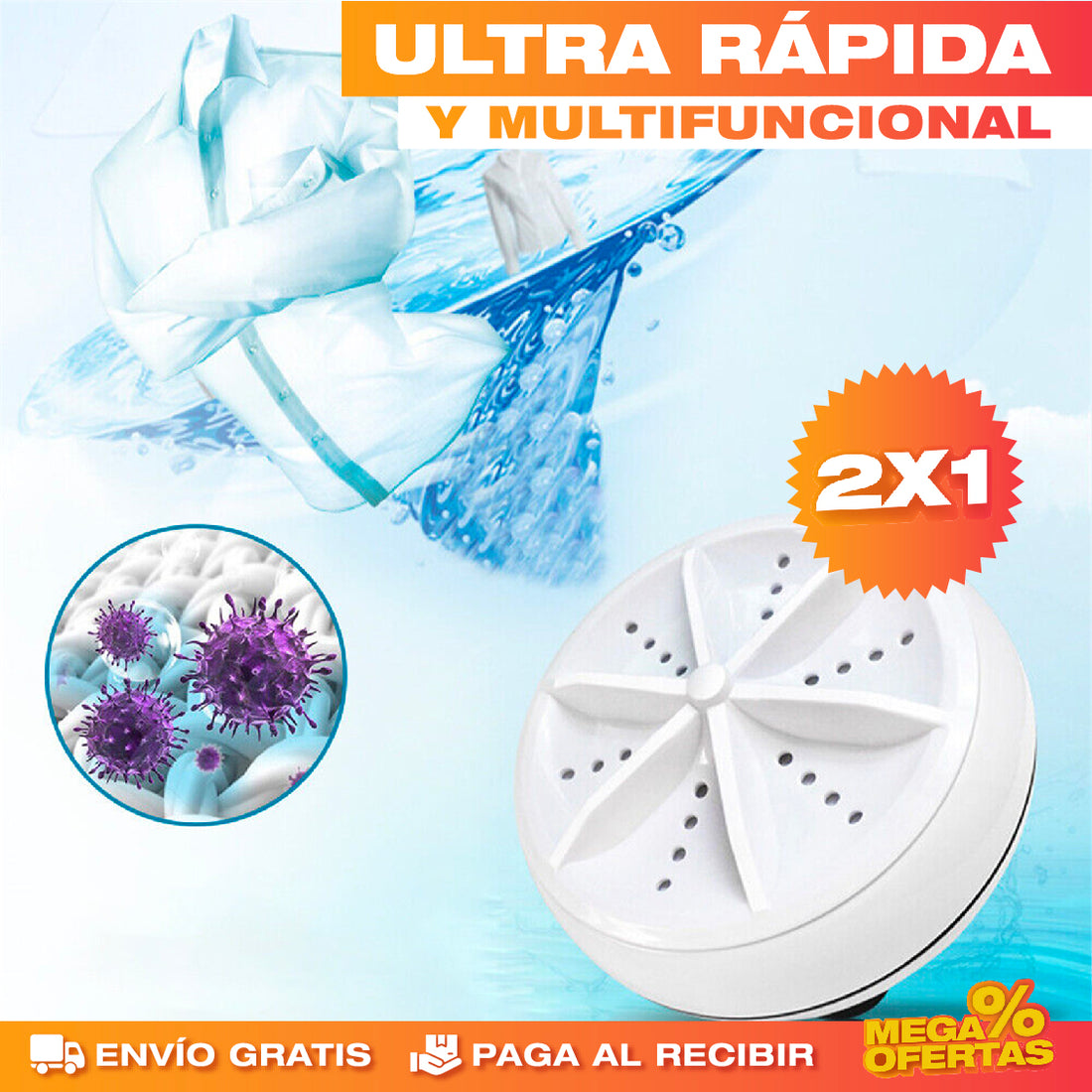 PROMO 2X1 MINI LAVADORA PORTÁTIL (ULTRA - RÁPIDA)